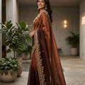 Coffee Brown Ombre Silk Saree with Zari Embroidered Border