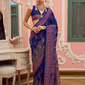 Royal Blue Traditional Banarasi Silk Saree with Multi-Color Intricate Festive Wear