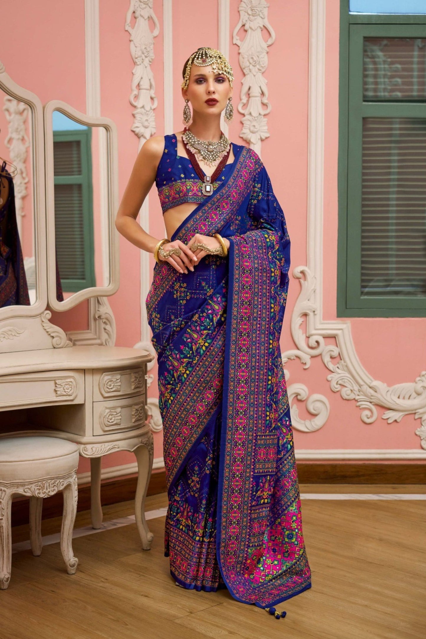 Royal Blue Traditional Banarasi Silk Saree with Multi-Color Intricate Festive Wear