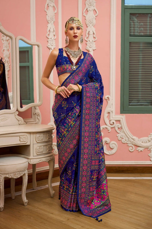 Royal Blue Traditional Banarasi Silk Saree with Multi-Color Intricate Festive Wear