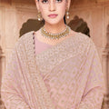 Pink Georgette Saree Heavy Gold Zari Embroidery Designer Blouse