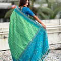 Sea Green Saree Blue Contrast Border Traditional Printed Design