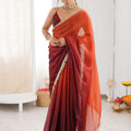 Wine Red Organza Silk Saree Designer Gold Lace Border Matching Blouse