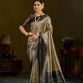  Gold Kanjivaram Silk Saree Black Zari Border Traditional Saree