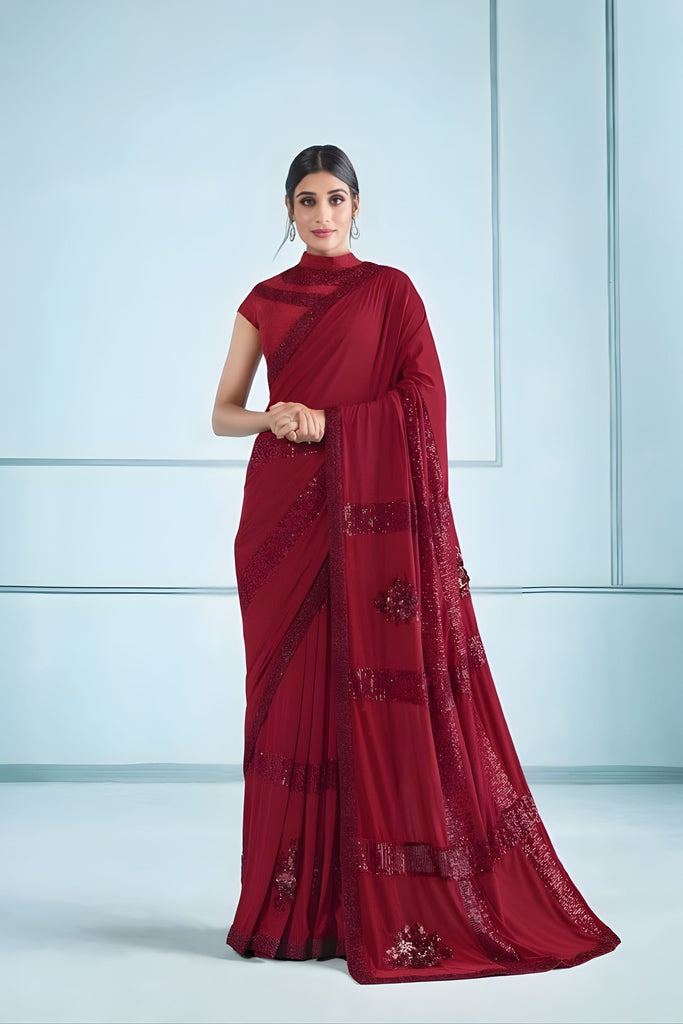 Red Embroidered Georgette Saree with Designer Blouse 