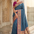 Royal Blue Paithani Silk Saree Traditional Zari Border Magenta Designer Blouse