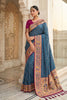Royal Blue Paithani Silk Saree Traditional Zari Border Magenta Designer Blouse