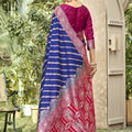 Royal Blue Banarasi Silk Saree Red Zari Border Traditional Saree