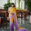 Yellow Purple Ombre Sequins Saree Contrast Border Designer Party Wear