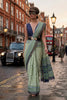  Sage Green Cotton Saree with Geometric Border Designer Blouse 