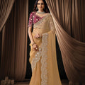Golden Designer Saree with Heavy Embroidered Border Maroon Blouse