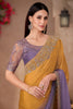 Mustard Yellow Lavender Designer Saree Embroidered Lace Border