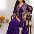 Purple Designer Saree Heavy Golden Embroidered Jacket Border