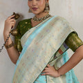 Sky Blue Banarasi Silk Saree with Zari Weaving Rich Designer Pallu