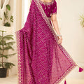Rani Pink Embroidered Designer Saree with Sequins Work Heavy Border
