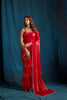 Red Satin Silk Saree with Gold Zari Border Designer Party Wear
