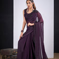 Wine Purple Organza Silk Saree Black Embroidered Blouse Designer Saree