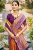 Stunning Rani Pink and Mustard Silk Saree with Purple Zari Woven Border