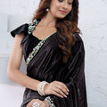 Elegant Black Floral Embroidered Saree Designer Party Wear Saree