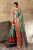Aqua Blue Banarasi Silk Saree  Red Zari Border and Floral Weaving Saree