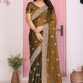 Designer Brown Embroidered Saree with Blouse Party Wear