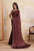 Wine Brown Georgette Saree with Silver Zari Border Butti Work