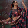 Designer Navy Blue Floral Embroidered Saree with Stylish Blouse
