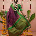 Purple Silk Saree with Green Woven Border Traditional Design