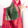 Green Paithani Silk Saree with Pink Zari Border and Traditional