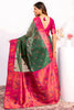 Green Paithani Silk Saree with Pink Zari Border and Traditional