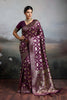 Luxury Wine Purple Banarasi Silk Saree Rich Gold Zari Weaving Traditional Motifs