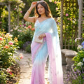 Sky Blue Pink Ombre Designer Saree with Sequin Embroidered Border