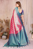 Teal Blue Pink Banarasi Silk Saree with Rich Zari Weaving and Contrast Border