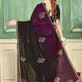 Black Purple Velvet Saree and Contrast Pallu Festive Wear