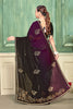 Black Purple Velvet Saree and Contrast Pallu Festive Wear