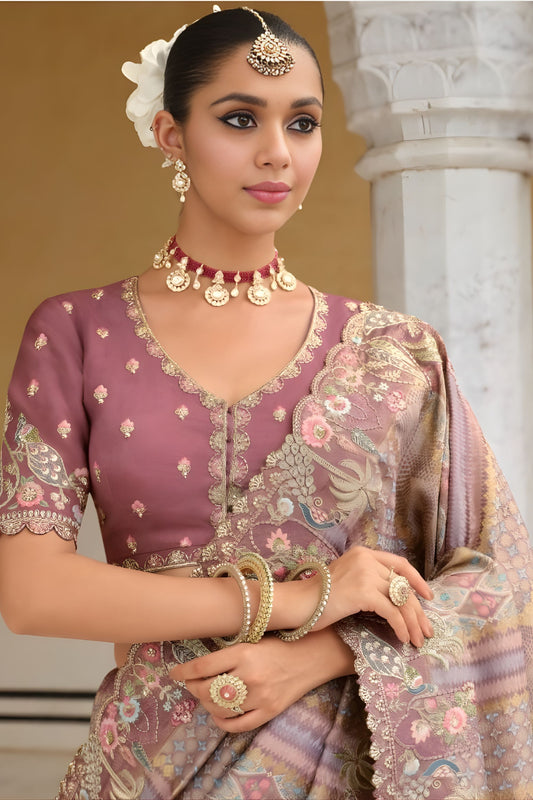 Elegant Lavender Woven Silk Saree and Designer Blouse