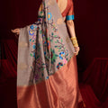 Grey Banarasi Silk Saree with Multicolor Rich Copper Zari Pallu