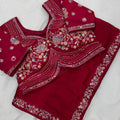 Wine Purple Georgette Saree Stone Embroidered Border Designer Blouse