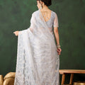 White Embroidered Net Saree Thread Work Party Wear Saree