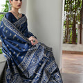 Elegant Navy Blue Cotton Silk Saree with Traditional Woven Border