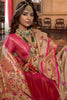 Beige Gold Banarasi Silk Saree Pink Border Floral Zari Work