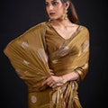 Rich Mustard Gold Tissue Silk Saree with Zari Polka Butti Work