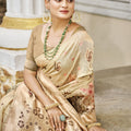 Beige Banarasi Silk Saree with Zari Weaving Pallu Festive Wear