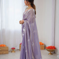 Lavender Organza Saree with Floral Work Party Wear Saree