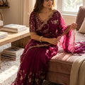 Rani Pink Organza Saree Heavy Sequins Embroidery Designer Blouse