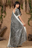 Grey Cotton Linen Saree with Woven Motifs Silver Zari Border