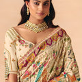 Cream Paithani Silk Saree Multicolor Traditional Zari Weaving Saree