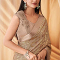 Beige Designer Saree with Subtle Golden Party Wear Saree