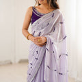 Lavender Tissue Silk Saree Purple Embroidered Sequin Designer Blouse