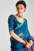 Teal Blue Purple Ombre Organza Saree with Designer Blouse
